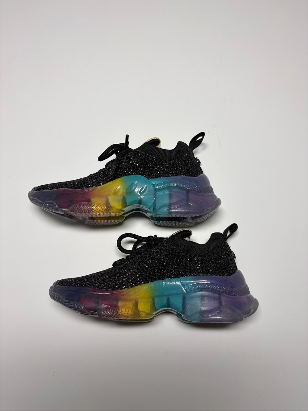 New Kids Black Steve Madden Running Sneakers with Rainbow Sole Size 13M